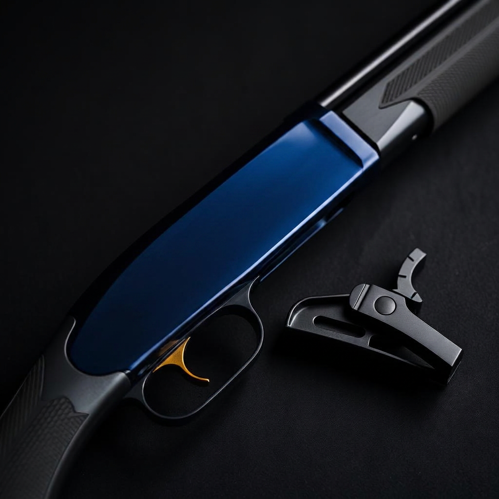 Polished competition shotgun receiver with detachable trigger group removed for service