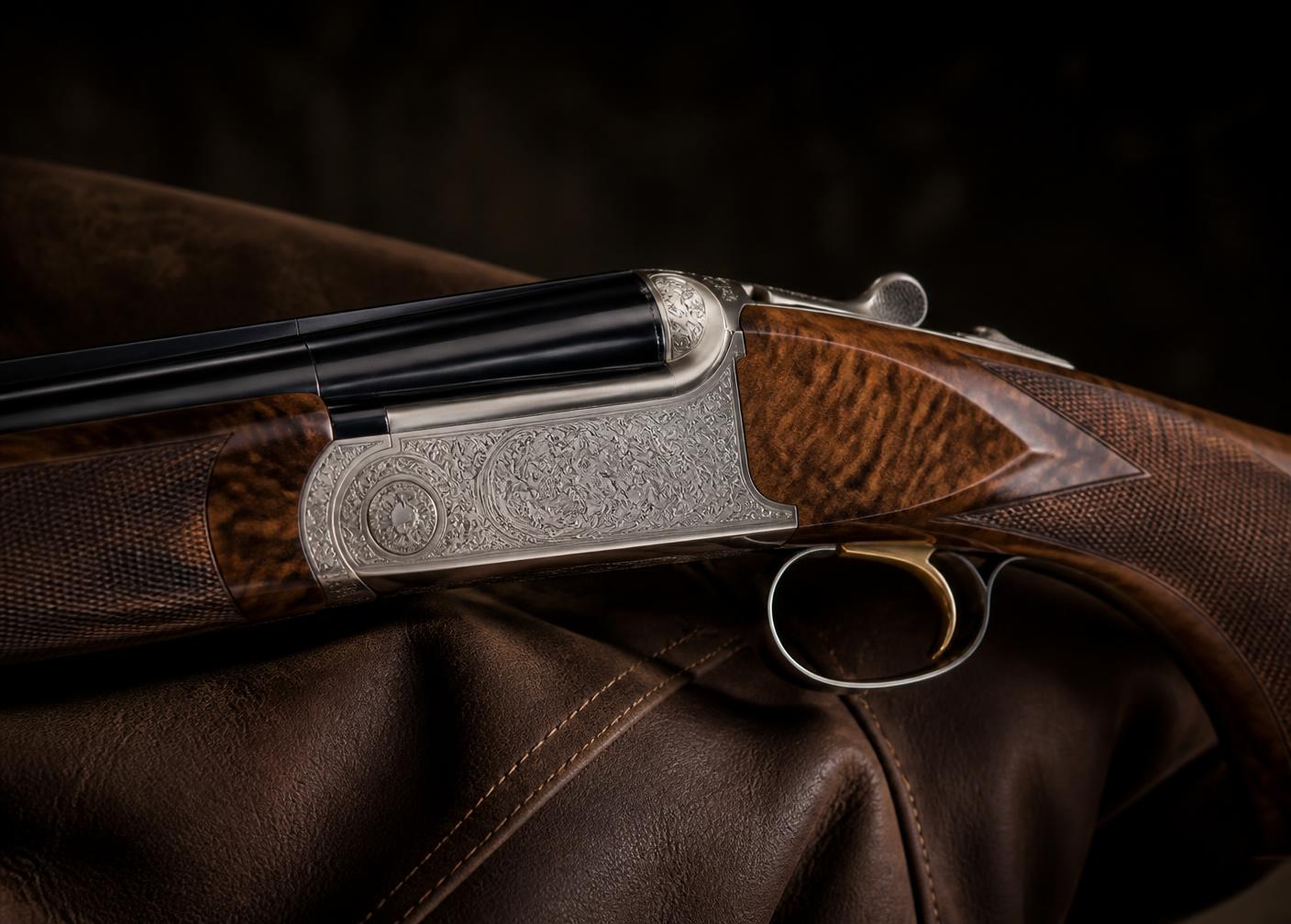 Silver Pigeon style over-and-under with coin-finished game-scene engraved receiver and figured walnut stock